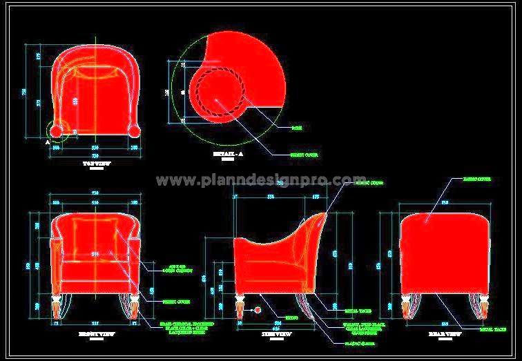 Upholstered Armchair with Wooden Legs DWG- Furniture CAD